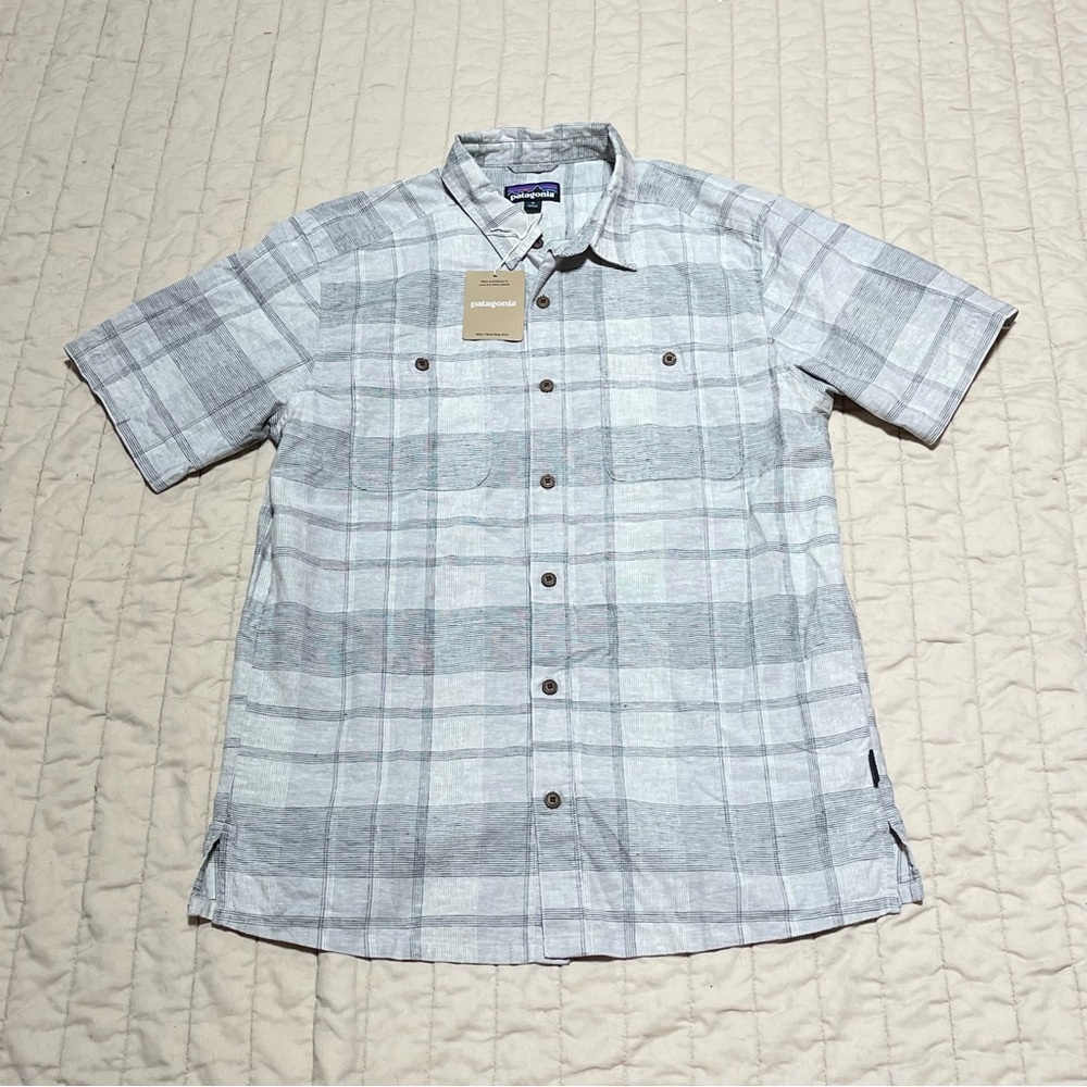 NWT Patagonia Back Step Shirt Men’s M SHORE PLAID SALT GREY Button Up  Casual